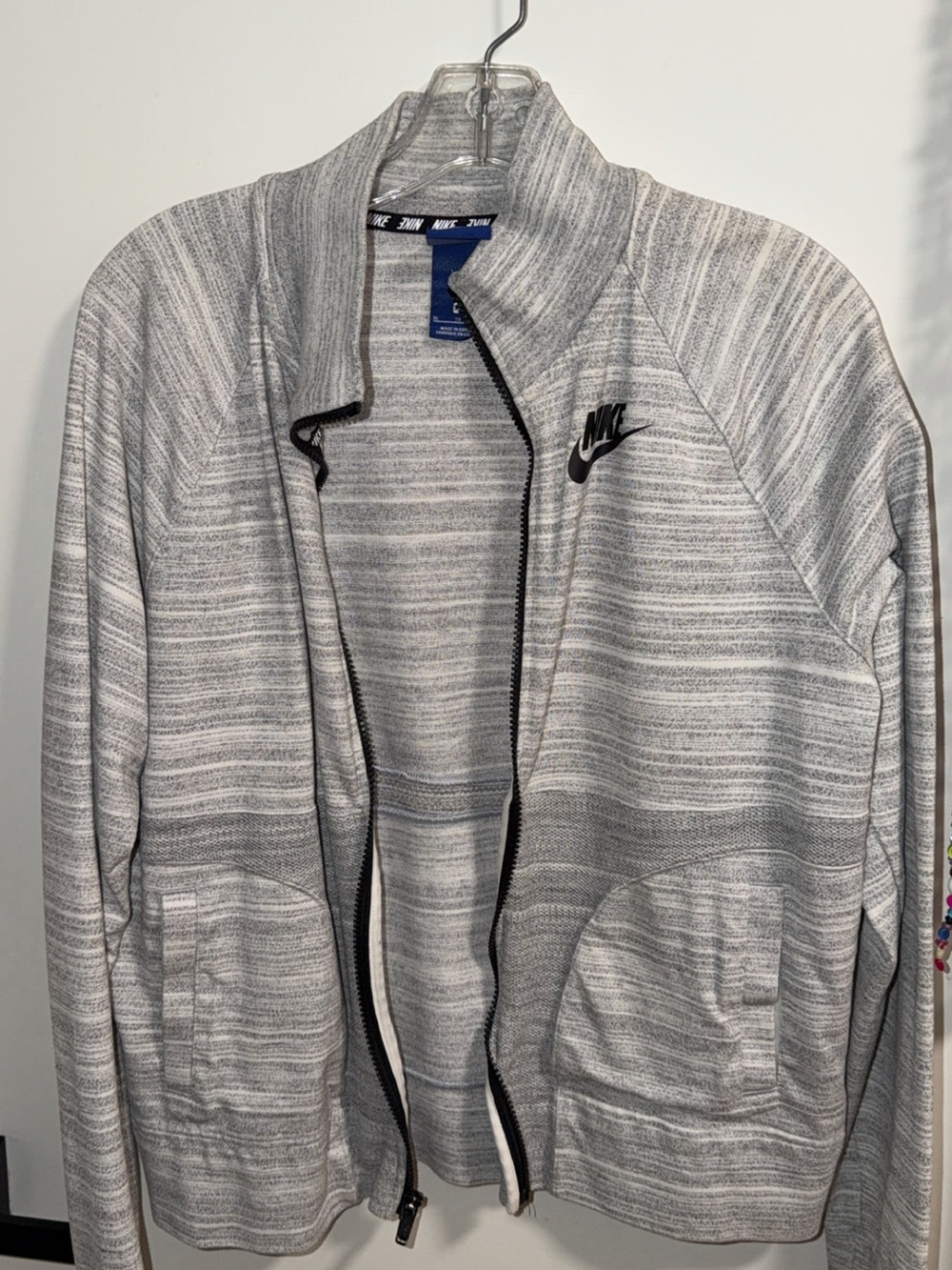 Nike Women’s Grey Striped Full-Zip Sweater Jacket